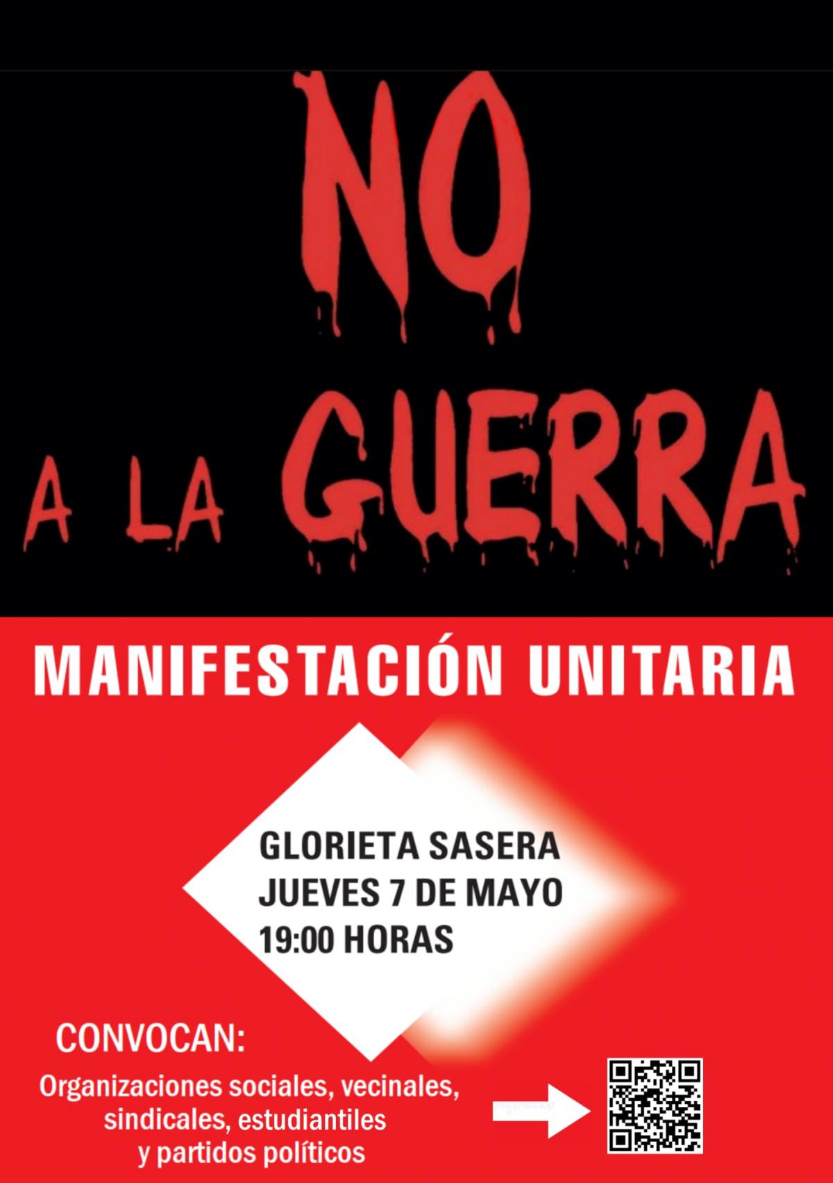 NO ALA GUERRA - Manifestación unitaria el 7 de mayo